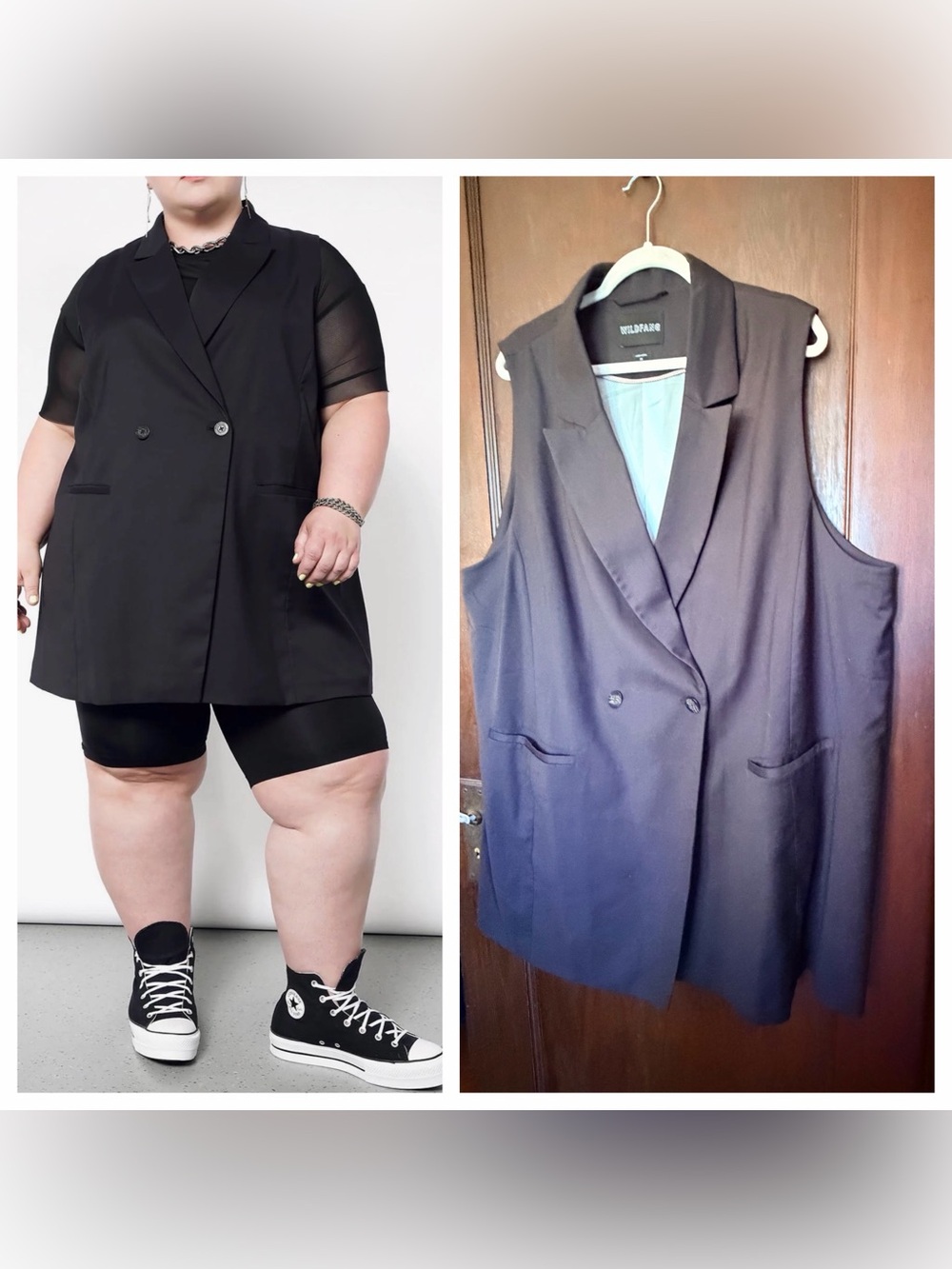 3X Wildfang Empower Double-Breasted Black Vest Coat